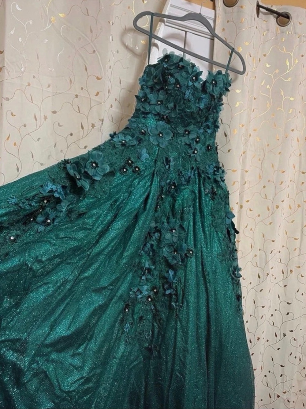 Emerald Green Floral Appliqué quinceañera dress